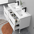 AICA SANITAIRE - Meuble de salle de bain suspendu 120cm avec pieds + double vasque + 4 tiroirs, Blanc - vignette