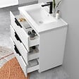 AICA SANITAIRE - Meuble de salle de bain suspendu Strié 80cm avec poignées + simple vasque + 3 tiroirs, Blanc - vignette