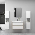 AICA SANITAIRE - AICA Ensemble Meuble Salle de Bain Suspendu 60cm, Blanc + Chêne, Meuble 2 tiroirs + Lavabo + Armoire salle de bain avec miroir + 2 Colonne haute - vignette