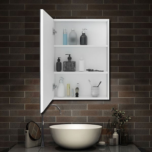 AICA SANITAIRE - AICA Ensemble Meuble Salle de Bain Suspendu 60cm, Blanc + Chêne, Meuble 2 tiroirs + Lavabo + Armoire salle de bain avec miroir + 2 Colonne haute - large