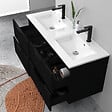 AICA SANITAIRE - Meuble de salle de bain suspendu Strié 120cm avec poignées + double vasque + 4 tiroirs, Noir - vignette