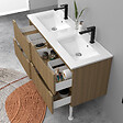 AICA SANITAIRE - Meuble de salle de bain suspendu 120cm avec pieds + double vasque + 4 tiroirs, Noyer - vignette
