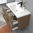 AICA SANITAIRE - Meuble de salle de bain suspendu Strié 100cm avec simple vasque + 2 tiroirs, Noyer - vignette