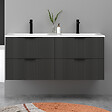 AICA SANITAIRE - Meuble de salle de bain suspendu Strié 120cm avec poignées + double vasque + 4 tiroirs, Anthracite - vignette