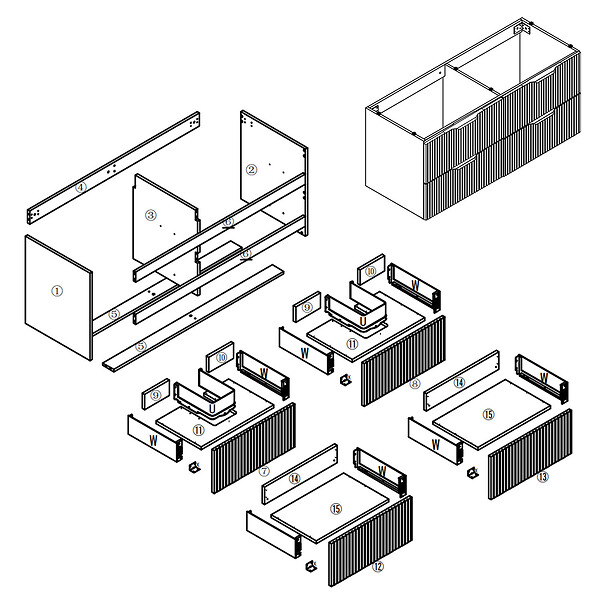 AICA SANITAIRE - Meuble de salle de bain suspendu Strié 120cm avec poignées + double vasque + 4 tiroirs, Anthracite - large