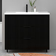 AICA SANITAIRE - Meuble de salle de bain suspendu Strié 100cm avec poignées + simple vasque + 3 tiroirs, Noir - vignette