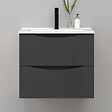 AICA SANITAIRE - Meuble de salle de bain suspendu 60cm avec simple vasque + 2 tiroirs, Anthracite - vignette