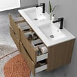AICA SANITAIRE - Meuble de salle de bain suspendu 120cm avec double vasque + 4 tiroirs, Noyer - vignette