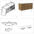 AICA SANITAIRE - Meuble de salle de bain suspendu Strié 120cm avec pieds + double vasque + 4 tiroirs, Noyer - vignette