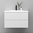 AICA SANITAIRE - Meuble de salle de bain suspendu Strié 80cm avec simple vasque + 2 tiroirs, Blanc - vignette