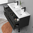 AICA SANITAIRE - Meuble de salle de bain suspendu Strié 120cm avec pieds + double vasque + 4 tiroirs, Anthracite - vignette