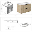 AICA SANITAIRE - Meuble de salle de bain suspendu Strié 80cm avec poignées + simple vasque + 2 tiroirs, Chêne - vignette