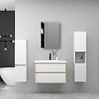 AICA SANITAIRE - AICA Ensemble Meuble Salle de Bain Suspendu 60cm, Blanc + Chêne, Meuble 2 tiroirs + Vasque + Armoire salle de bain avec miroir + 2 Colonne haute - vignette