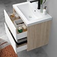 AICA SANITAIRE - AICA Ensemble Meuble Salle de Bain Suspendu 60cm, Blanc + Chêne, Meuble 2 tiroirs + Vasque + Armoire salle de bain avec miroir + 2 Colonne haute - vignette