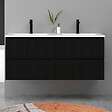 AICA SANITAIRE - Meuble de salle de bain suspendu Strié 120cm avec double vasque + 4 tiroirs, Noir - vignette