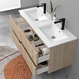 AICA SANITAIRE - Meuble de salle de bain suspendu Strié 120cm avec double vasque + 4 tiroirs, Chêne - vignette