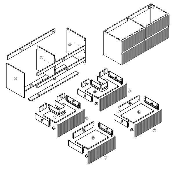 AICA SANITAIRE - Meuble de salle de bain suspendu Strié 120cm avec double vasque + 4 tiroirs, Chêne - large