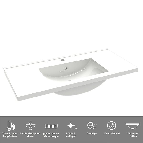 AICA SANITAIRE - Meuble de salle de bain suspendu Strié 100cm avec poignées + simple vasque + 3 tiroirs, Anthracite - large