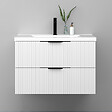 AICA SANITAIRE - Meuble de salle de bain suspendu Strié 80cm avec poignées + simple vasque + 2 tiroirs, Blanc - vignette
