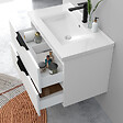 AICA SANITAIRE - Meuble de salle de bain suspendu Strié 80cm avec poignées + simple vasque + 2 tiroirs, Blanc - vignette