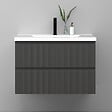AICA SANITAIRE - Meuble de salle de bain suspendu Strié 80cm avec simple vasque + 2 tiroirs, Anthracite - vignette