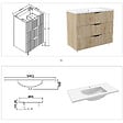 AICA SANITAIRE - Meuble de salle de bain suspendu Strié 100cm avec poignées + simple vasque + 3 tiroirs, Chêne - vignette