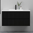 AICA SANITAIRE - Meuble de salle de bain suspendu Strié 100cm avec simple vasque + 2 tiroirs, Noir - vignette