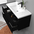 AICA SANITAIRE - Meuble de salle de bain suspendu Strié 100cm avec simple vasque + 2 tiroirs, Noir - vignette