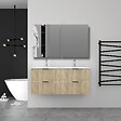 AICA SANITAIRE - Aica Meuble de salle de bain suspendu 120 cm Chêne + 4 tiroirs, avec Vasque + Armoire salle de bain avec miroir - vignette