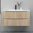 AICA SANITAIRE - Meuble de salle de bain suspendu 100cm avec simple vasque + 2 tiroirs, Chêne - vignette