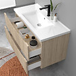 AICA SANITAIRE - Meuble de salle de bain suspendu 100cm avec simple vasque + 2 tiroirs, Chêne - vignette