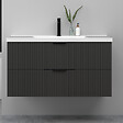AICA SANITAIRE - Meuble de salle de bain suspendu Strié 100cm avec poignées + simple vasque + 2 tiroirs, Anthracite - vignette
