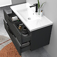 AICA SANITAIRE - Meuble de salle de bain suspendu Strié 100cm avec poignées + simple vasque + 2 tiroirs, Anthracite - vignette
