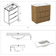 AICA SANITAIRE - Meuble de salle de bain suspendu 80cm avec simple vasque + 3 tiroirs, Noyer - vignette