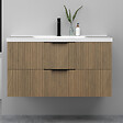 AICA SANITAIRE - Meuble de salle de bain suspendu Strié 100cm avec poignées + simple vasque + 2 tiroirs, Noyer - vignette