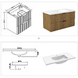 AICA SANITAIRE - Meuble de salle de bain suspendu Strié 100cm avec poignées + simple vasque + 2 tiroirs, Noyer - vignette