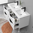 AICA SANITAIRE - Meuble de salle de bain suspendu Strié 120cm avec pieds +  poignées + double vasque + 4 tiroirs, Blanc - vignette