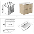 AICA SANITAIRE - Meuble de salle de bain suspendu Strié 60cm avec poignées + simple vasque + 2 tiroirs, Chêne - vignette