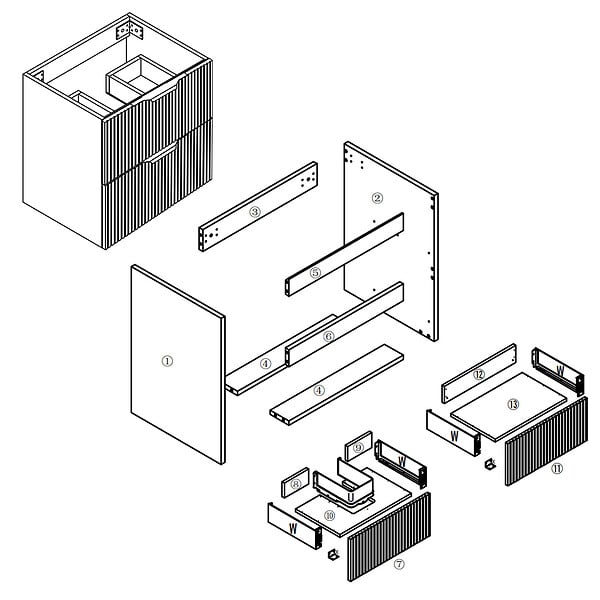 AICA SANITAIRE - Meuble de salle de bain suspendu Strié 60cm avec poignées + simple vasque + 2 tiroirs, Chêne - large