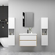 AICA SANITAIRE - AICA Ensemble Meuble Salle de Bain Suspendu 80cm, Blanc + Chêne, Meuble 2 tiroirs + Lavabo + Armoire salle de bain avec miroir + 2 Colonne haute - vignette