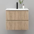 AICA SANITAIRE - Meuble de salle de bain suspendu Strié 60cm avec simple vasque + 2 tiroirs, Chêne - vignette