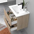 AICA SANITAIRE - Meuble de salle de bain suspendu Strié 60cm avec simple vasque + 2 tiroirs, Chêne - vignette