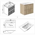 AICA SANITAIRE - Meuble de salle de bain suspendu Strié 60cm avec simple vasque + 2 tiroirs, Chêne - vignette
