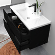 AICA SANITAIRE - Meuble de salle de bain suspendu Strié 100cm avec poignées + simple vasque + 2 tiroirs, Noir - vignette