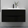 AICA SANITAIRE - Meuble de salle de bain suspendu 100cm avec simple vasque + 2 tiroirs, Noir - vignette