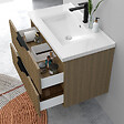 AICA SANITAIRE - Meuble de salle de bain suspendu Strié 80cm avec poignées + simple vasque + 2 tiroirs, Noyer - vignette