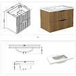 AICA SANITAIRE - Meuble de salle de bain suspendu Strié 80cm avec poignées + simple vasque + 2 tiroirs, Noyer - vignette