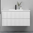 AICA SANITAIRE - Meuble de salle de bain suspendu Strié 100cm avec simple vasque + 2 tiroirs, Blanc - vignette