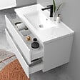 AICA SANITAIRE - Meuble de salle de bain suspendu Strié 100cm avec simple vasque + 2 tiroirs, Blanc - vignette