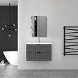 AICA SANITAIRE - Aica Meuble de salle de bain suspendu 60 cm Anthracite + 2 tiroirs, avec Vasque + Armoire salle de bain avec miroir - vignette